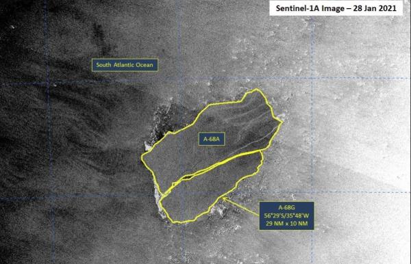 Iceberg gigante A68A  se partió casi por la mitad