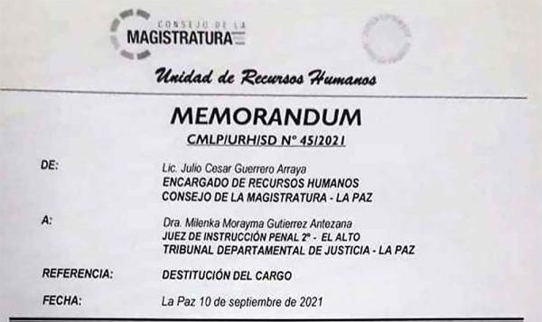 Destituyen a jueza de El Alto sentenciada por caso Catler