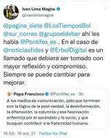 Iván Lima ataca a seis medios usando un mensaje del Papa