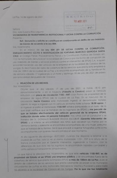 Interventor de Epsas es investigado por uso indebido de bienes públicos