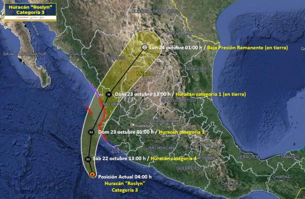 Huracán Roslyn sube a categoría  4 en costa del Pacífico mexicano