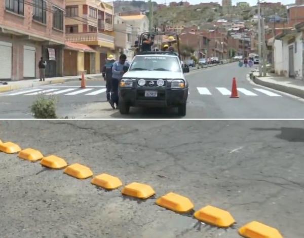 Instalan rompemuelles en avenida Los Sargentos