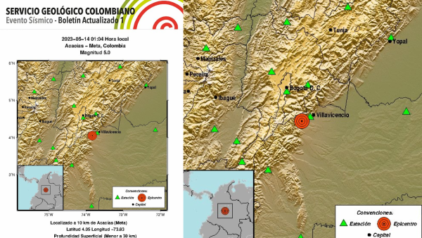 Un temblor de magnitud 5.0  sacude centro de Colombia