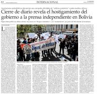 El Mercurio de Chile reporta  sobre asfixia a diarios bolivianos