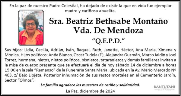 Sra. Beatriz Bethsabe Montaño Vda.  De Mendoza