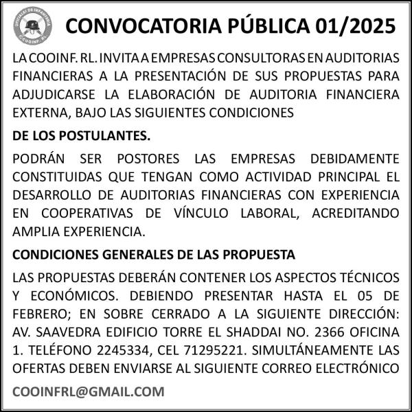 CONVOCATORIA PÚBLICA 01/2025