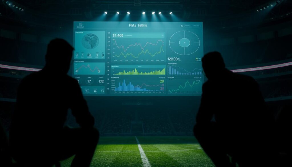 A dimly lit soccer stadium, the focus on a data visualization dashboard projected onto a large screen. Intricate graphs and charts display Bolivian soccer player statistics - passing accuracy, goals scored, possession percentages. The dashboard is surrounded by shadowy figures, coaches and analysts leaning in, studying the data intently. Soft lighting casts dramatic shadows, creating a contemplative, analytical atmosphere. The image conveys the in-depth, statistical analysis of Bolivian soccer talent, highlighting the nation's top performing players in recent seasons. A dimly lit soccer stadium, the focus on a data visualization dashboard projected onto a large screen. Intricate graphs and charts display Bolivian soccer player statistics - passing accuracy, goals scored, possession percentages. The dashboard is surrounded by shadowy figures, coaches and analysts leaning in, studying the data intently. Soft lighting casts dramatic shadows, creating a contemplative, analytical atmosphere. The image conveys the in-depth, statistical analysis of Bolivian soccer talent, highlighting the nation's top performing players in recent seasons.