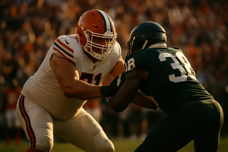 Backup offensive linemen taking preseason snaps under stadium lights