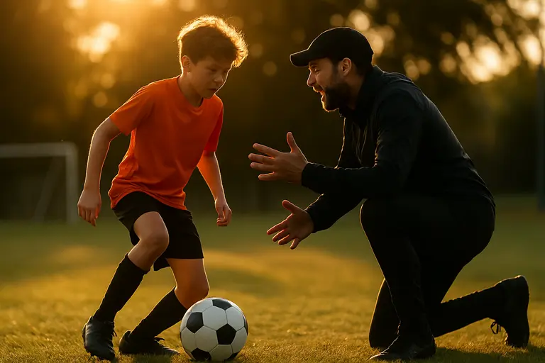 Coaches review youth players during a small-sided soccer game