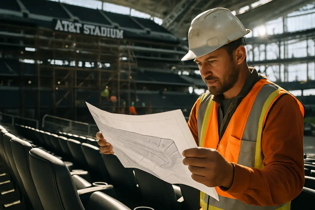 AT&T Stadium upgrades shown through a packed football venue with bright video boards