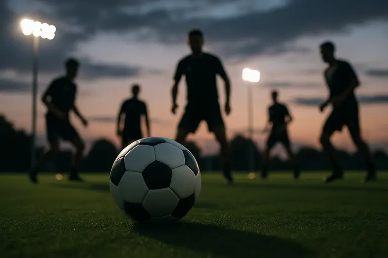 Coach observing a training drill as players move the ball across midfield