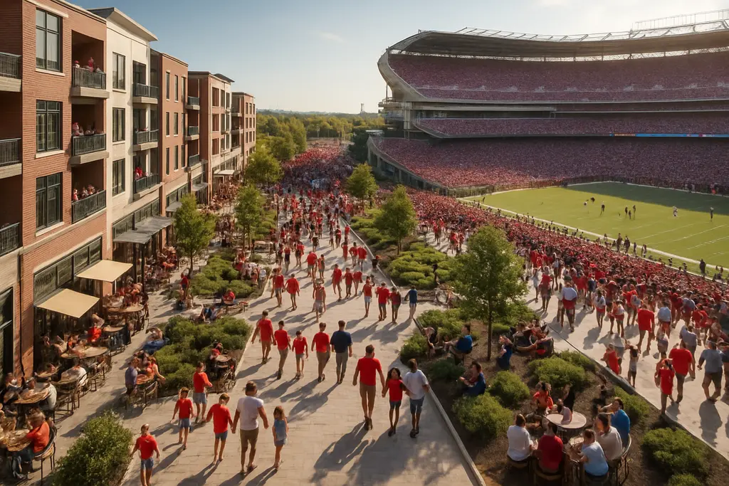 NFL Mixed-Use Developments with a stadium district, housing, retail, and public green space