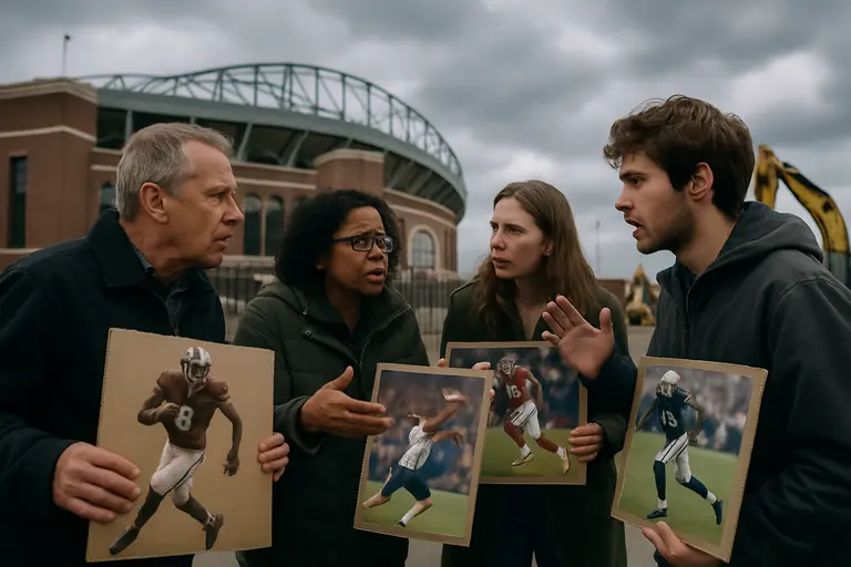 Reporter reviewing stadium documents beside a baseball seating chart